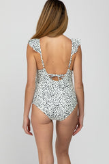 White Animal Print Ruffle Maternity One-Piece Swimsuit