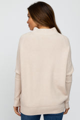 Beige Funnel Neck Dolman Sleeve Maternity Sweater