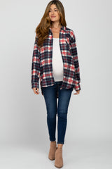 Navy Plaid Button Up Flannel Maternity Top