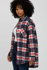 Navy Plaid Button Up Flannel Top