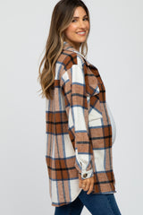 Mocha Plaid Brushed Button Down Maternity Over Shirt