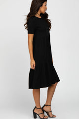 Black Ribbed Tiered Dress