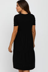 Black Ribbed Tiered Maternity Dress