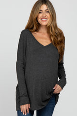 Charcoal V-Neck Maternity Top