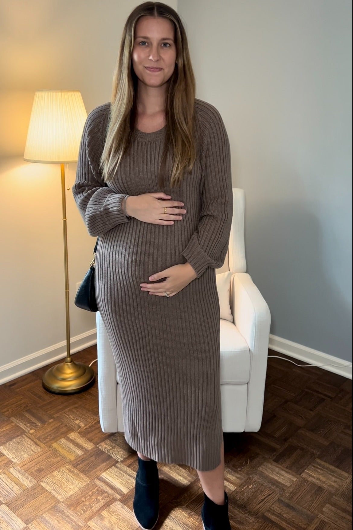 Taupe Side Slit Maternity Maxi Sweater Dress