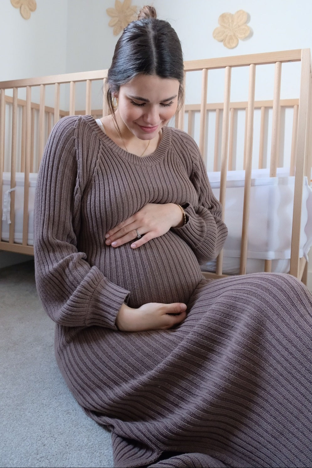 Taupe Side Slit Maternity Maxi Sweater Dress