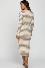 Cream Ribbed Striped Maternity Midi Dress