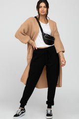 Taupe Bubble Sleeve Long Maternity Cardigan