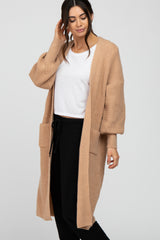 Taupe Bubble Sleeve Long Cardigan