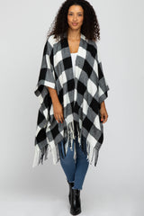 Ivory Plaid Fringe Poncho