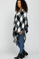 Ivory Plaid Fringe Poncho