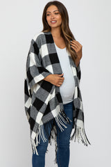 Ivory Plaid Fringe Maternity Poncho