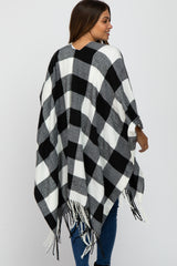 Ivory Plaid Fringe Maternity Poncho