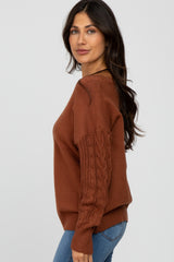 Camel Knit Braided Sleeve Sweater