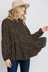 Black Animal Print Mock Neck Tiered Maternity Top