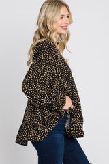 Black Animal Print Mock Neck Tiered Top