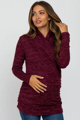 Burgundy Soft Heathered Draped Wrap Maternity/Nursing Top