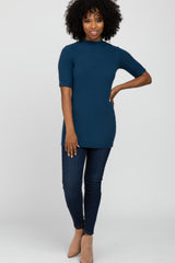 Teal Soft Brushed Knit Mock Neck Top