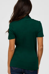 Forest Green Solid Short Sleeve Wrap Front Nursing Top