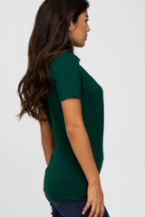 Forest Green Solid Short Sleeve Wrap Front Nursing Top