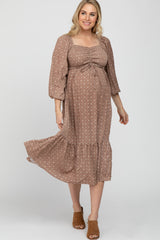 Rust Printed Sweetheart Neck Maternity Dress