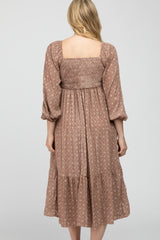 Rust Printed Sweetheart Neck Maternity Dress