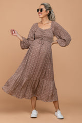 Rust Printed Sweetheart Neck Maternity Dress