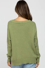 Light Olive Exposed Seam Side Slit Maternity Sweater