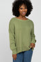 Light Olive Exposed Seam Side Slit Sweater