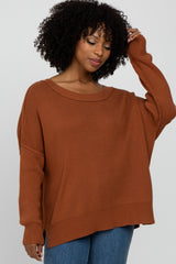 Camel Exposed Seam Side Slit Sweater