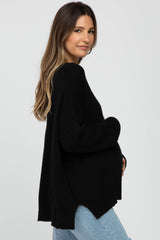 Black Exposed Seam Side Slit Maternity Sweater