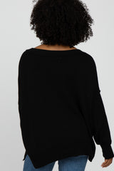 Black Exposed Seam Side Slit Sweater