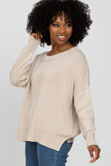 Beige Exposed Seam Side Slit Sweater