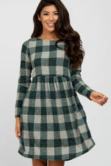 Forest Green Plaid Knit Dress