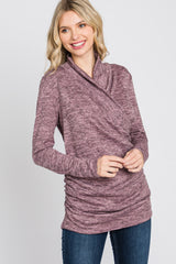 Mauve Soft Heathered Draped Wrap Nursing Top