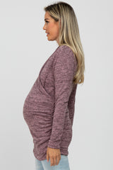 Mauve Soft Heathered Draped Wrap Maternity/Nursing Top