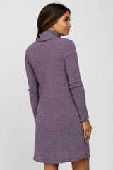 Purple Ribbed Turtleneck Maternity Dress