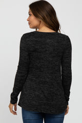 Black Heather Knit Layered Front Maternity/Nursing Top