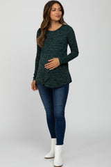 Forest Green Heather Knit Layered Front Maternity/Nursing Top