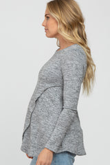 Heather Grey Knit Layered Front Maternity/Nursing Top