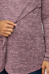 Mauve Heather Knit Layered Front Maternity/Nursing Top