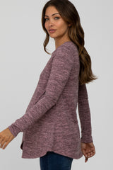 Mauve Heather Knit Layered Front Maternity/Nursing Top