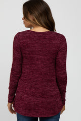 Burgundy Heather Knit Layered Front Maternity/Nursing Top