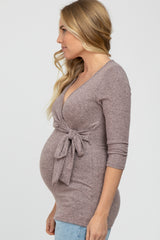 Pink Brushed Knit Maternity Wrap Top