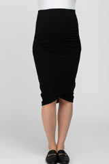 Black Ruched Maternity Wrap Pencil Skirt