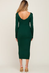 Forest Green V-Neck Long Sleeve Fitted Maternity Maxi Dress