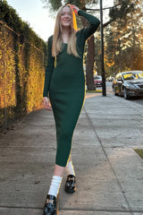 Forest Green V-Neck Long Sleeve Fitted Maxi Dress