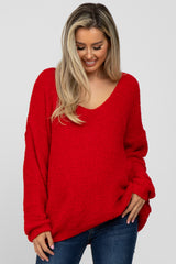 Red V-Neck Soft Maternity Sweater