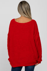 Red V-Neck Soft Maternity Sweater