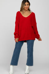 Red V-Neck Soft Sweater